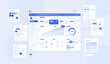© 24 std - Website Builder Illustration with Design, Setup and Code. Minimal website builder illustration showing layout design, site setup, content panels, UI. App Development and creation, vector illustration