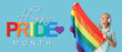 © Pixel-Shot - Young man in headphones with LGBT flag on blue background