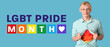 © Pixel-Shot - Young man with LGBT flag under his shirt on blue background