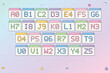 © Zaingill - Retro pixel art alphabet and numbers set, pastel aesthetic computer window icons, 26 colorful letter and digit elements for gaming and web design