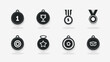 © Syarif - Set of eight black and white medals with diverse symbols on white background