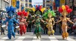 © Rafael - A vibrant Cinco de Mayo parade with colorful dancers and drummers marching down a city street