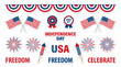 © Simone Matos - Patriotic holiday celebration elements: flags fireworks banners and text on white