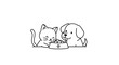 © jum - Cat and dog eating together.