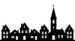 © naufal - Black silhouette of a European town skyline with classic houses and a church steeple on a white background, concept for urban planning, travel illustration and real estate marketing
