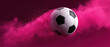 © Keopaserth - Soccer ball in magenta powder cloud on dark background, sporty dynamic motion and vivid contrast