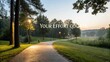 © Aidil - Serene Morning Pathway Surrounded by Lush Green Trees and Soft Lighting with Inspirational Message for Motivation