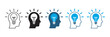 © vision Alamin vai A - Creative thinking icon set, human head with light bulb symbol, good idea innovation brain power thinking problem solving vector