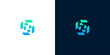© Eunois - Dynamic abstract symbol with interlocking geometric elements in a striking blue-green gradient, conveying concepts of innovation, data flow, and secure network solutions for various enterprises