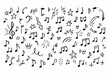 © Moniii - Hand drawn music notes and doodle elements, black ink musical symbols on white background, sketchy song notation vector set for creative design