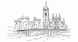 © Paulo - Architectural sketch of a medieval castle and gothic cathedral on a river