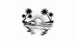 © bunga - Tropical beach scene with palm trees, ocean waves, and a radiant sun