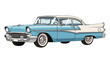 © Stock Image Paradise - Classic blue vintage car illustration with chrome details on road