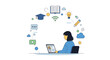 © Faran Arts - Remote worker, online learning, digital education, businesswoman with laptop