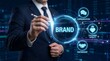 © SRD - Professional executive uses a digital stylus to interact with a futuristic interface representing brand identity and loyalty.