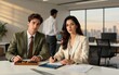 © YiuCheung - Two professionals in a modern office one with abacus the other