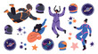 © fusiangkara - Diverse astronauts floating in space among stars and planets, celebrating cosmic exploration and adventure