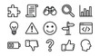© STOCK BD - Business and strategy icons set with puzzle document search light bulb smiley face thumbs down question mark thumbs up business strategy document binoculars direction thumbs up analysis