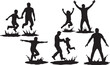 © Md - Father and child silhouettes jumping and playing in water splashes, joyful activity.