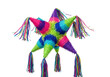 © Gazman - majestic, handcrafted seven-pointed star piñata in hot pink, lime green, turquoise, and purple crepe paper, high-key studio shot on transparent. joyful celebration atmosphere