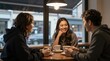 © Cloudyew - Friends Enjoying Coffee at Cozy Cafe in Casual Attire Together