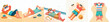 © Vector - vector of a grandpa lying on his back relaxing on the beach enjoying summer