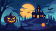 © ruposhi - Spooky haunted house with full moon and jack o lanterns at night