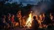 © Kitta Studio - Elderly storyteller shares tales with children around a crackling campfire at dusk
