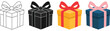 © MD REZAUL 1 - Gift box icons set, surprise package symbols, parcel pack and holiday gift boxes, abstract collection logo design, festive present icons, modern flat vector illustration for apps, branding, and