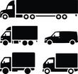 © MstSumaiyaAkter - Collection of cargo truck and delivery van silhouettes including box trucks and semi trailer isolated on white background logistics concept