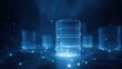 © Dmitry - Holographic blue database icon floating above digital network. Cyber storage for big data and cloud computing analysis. Futuristic server visualization for enterprise information technology.