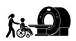 © Zeekock - Silhouette of medical staff pushing patient in wheelchair towards mri scanner