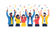 © RAMS - Group of diverse people celebrating with confetti and raised hands