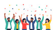 © RAMS - Celebrating diverse group of people with confetti and raised hands