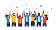 © RAMS - Celebrating diverse group of people with confetti and raised hands