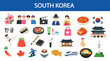 © Hand of Art - South Korea Culture Icon Set Flat 2D Illustration Isolated on White Background