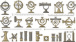 © Protima - Antique scientific instruments vector set with astrolabe armillary sphere rulers and measuring devices for education history and engineering illustration