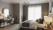 © 00 - A modern bedroom with a large bed and a stylish desk area