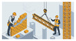 © Alfin - Construction workers handling bricks on site.