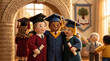 © Kin no Hikari - Graduation academic milestones celebrated with knitted dolls wearing caps and gowns showing friendship and achievement in warm setting