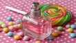 © Zhiandra_Dsgn - Colorful Candy Scent Perfume Bottle on Pink Polka Dot Background