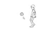 © Nirendranath - Minimal boy kicking soccer ball side view black and white contour line vector illustration for sports design
