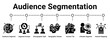 © oka - Audience Segmentation web banner icon vector illustration concept for business with icon of Audience Segment, Segment Groups, Demographic Split, Geographic Cluster, Income Tier, Lifestyle Segment,.