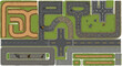 © line art stcoker.com - Top-down road map construction kit, modular asphalt and dirt track tiles, aerial view city street elements for game design and navigation layout