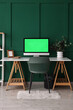 © Pixel-Shot - Modern workplace with computer near green wall in room