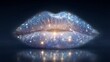 © Narongsag - Sensual female lips covered in shimmering blue glitter and stardust reflecting light in dark moody atmosphere for beauty and fashion editorial photography