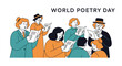 © Robi - World Poetry Day illustration with people reading from books