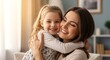 © ARTSPRIO - Woman embraces young girl with joyful smiles in living room