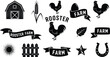 © moklasur121 - Rooster Farm Silhouette Icons Set with Barn Ribbon Symbols