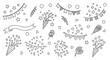© Saeed_Collection - Hand drawn party celebration doodle set, festive birthday confetti and bunting flags vector, black and white line art holiday decorative elements